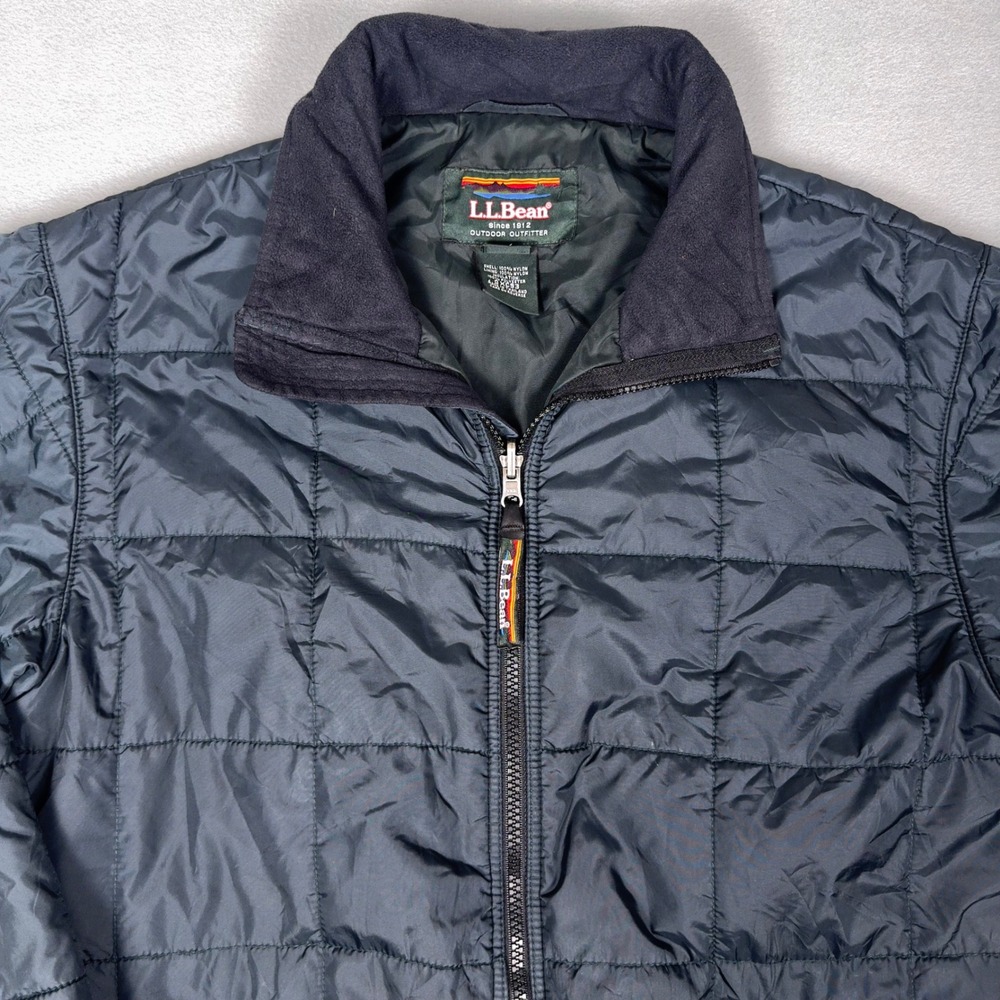 LL Bean Primaloft Quilted Insulated Jacket Navy Cord‎ Collar Full Zip Mens M - Picture 3 of 8